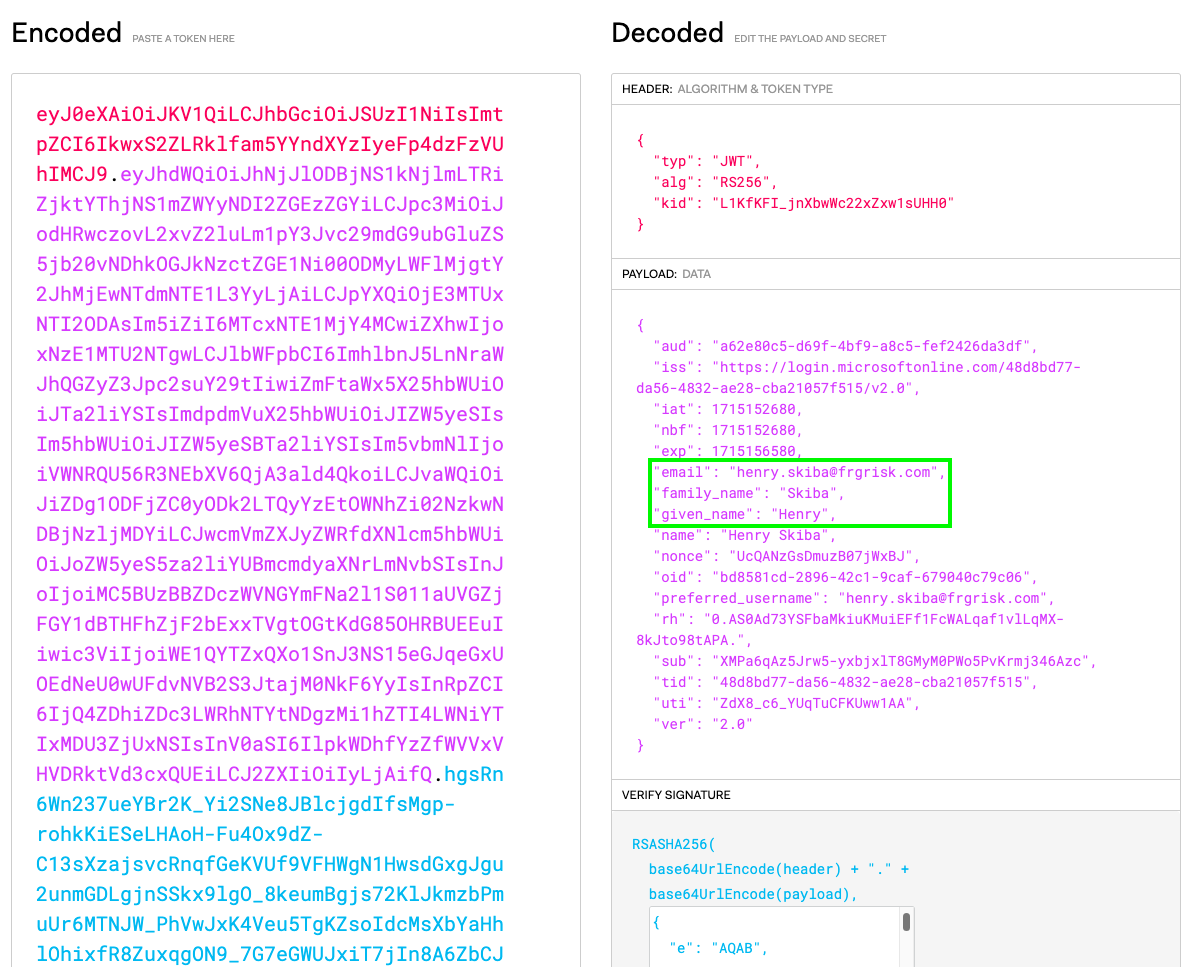 Sample Decoded JWT Token